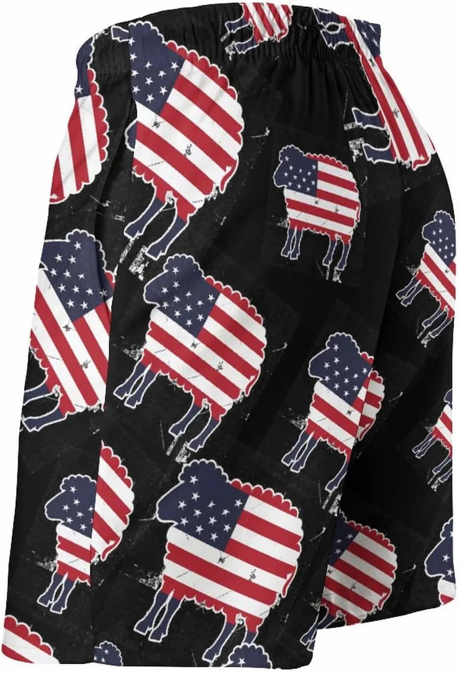 Sheep in American Flag USA Men's Swim Trunks Quick Dry Board Shorts Breathable Summer Beach Shorts Bathing Suits