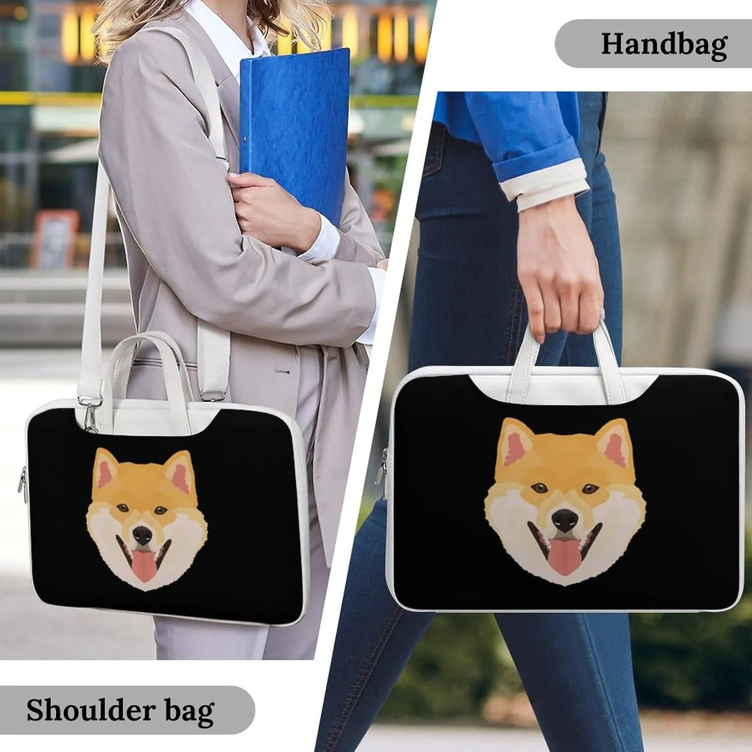 Shiba Dog Leather Bag Laptop Case Slim Water Resistant Computer Bags with Handle Briefcase for Work