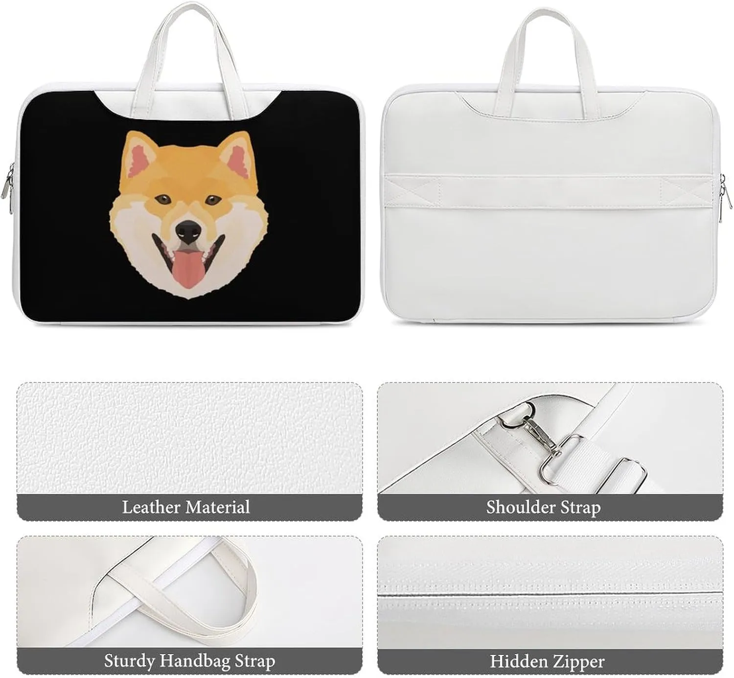 Shiba Dog Leather Bag Laptop Case Slim Water Resistant Computer Bags with Handle Briefcase for Work