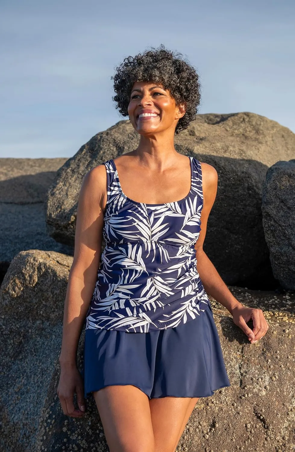 Shirred Skirted Swim Dress One Piece Swimsuit