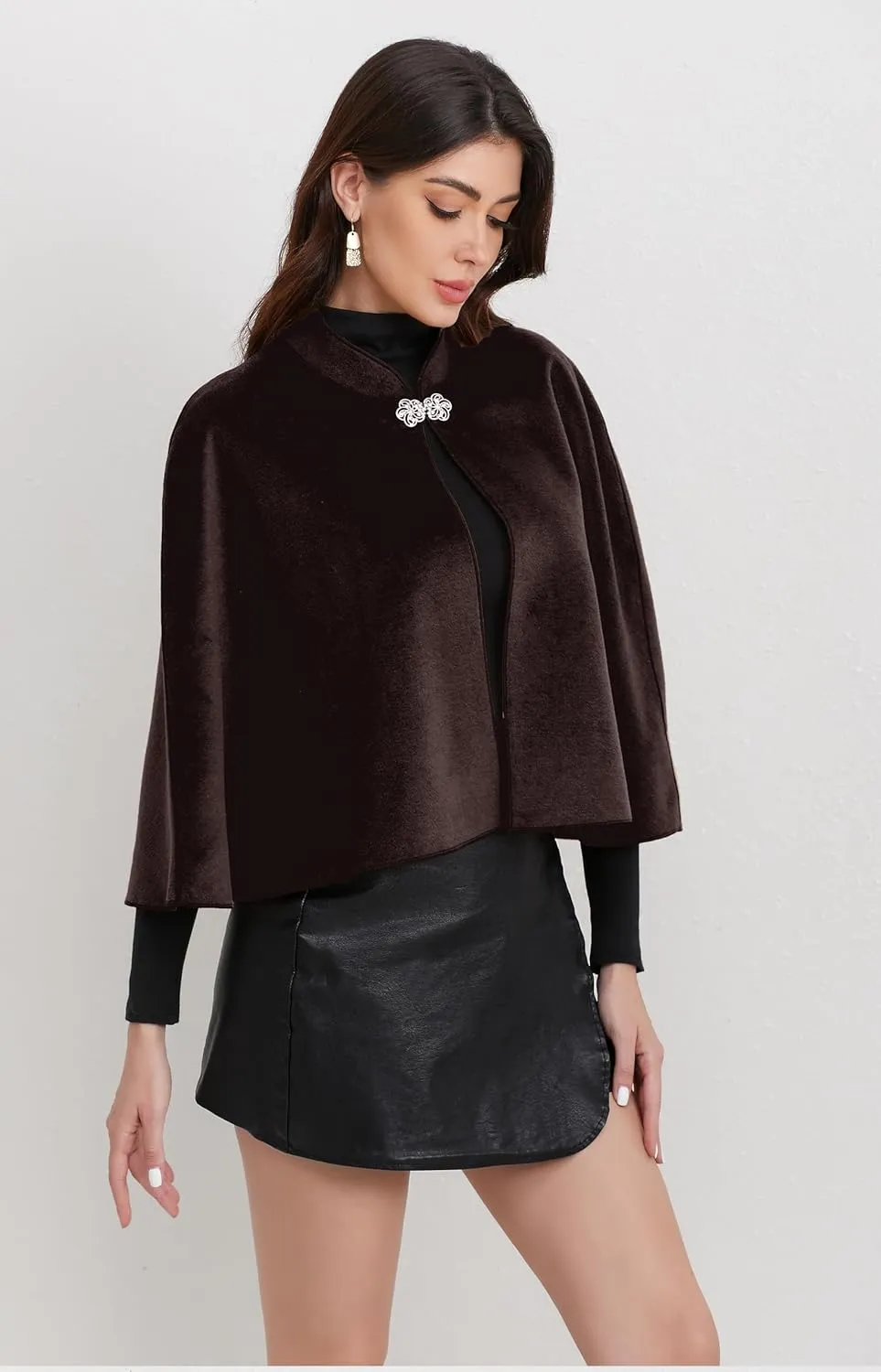 Short Cape for Womens Winter Warm Shawl Wraps Cardigan Dressy Cloak for Party