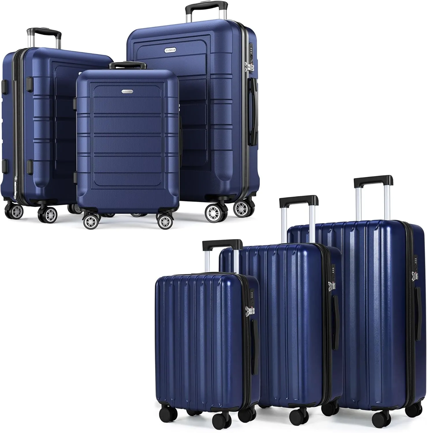 SHOWKOO Luggage Sets 100% PC & PC ABS Expandable Suitcase Sets Double Spinner Wheels TSA Lock 3pcs 3pcs Blue