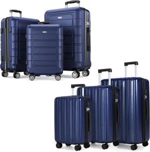 SHOWKOO Luggage Sets 100% PC & PC ABS Expandable Suitcase Sets Double Spinner Wheels TSA Lock 3pcs 3pcs Blue