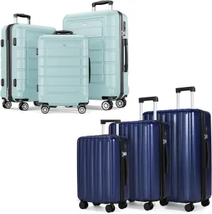 SHOWKOO Luggage Sets 100% PC & PC ABS Expandable Suitcase Sets Double Spinner Wheels TSA Lock 3pcs 3pcs Mint Green & Blue