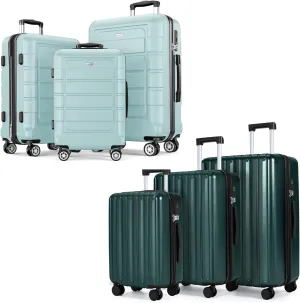 SHOWKOO Luggage Sets 100% PC & PC ABS Expandable Suitcase Sets Double Spinner Wheels TSA Lock 3pcs 3pcs Mint Green & Dark Green