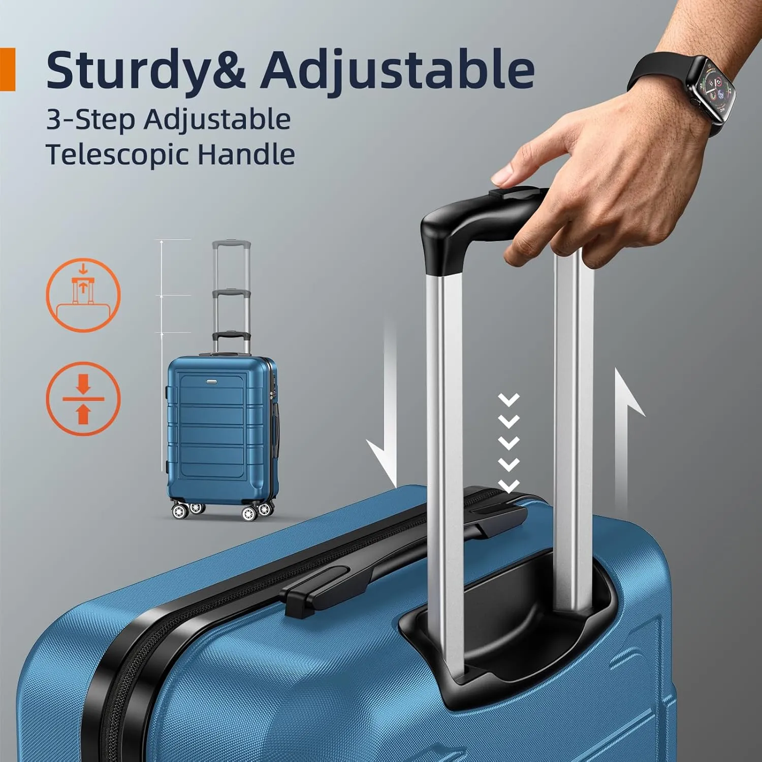 SHOWKOO Luggage Sets Expandable PC ABS Durable Suitcase Sets Double Wheels TSA Lock 4 Piece Luggage Set Navy