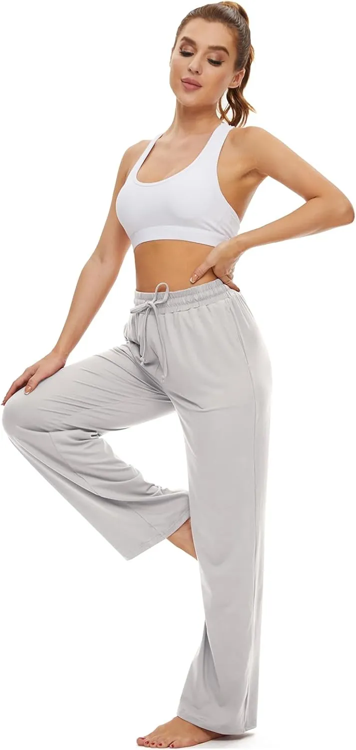 SICVEK Womens Yoga Lounge Sweatpants Wide Leg Pants Elastic Waist Drawstring Causal Athletic Long Pants with 3 Pockets
