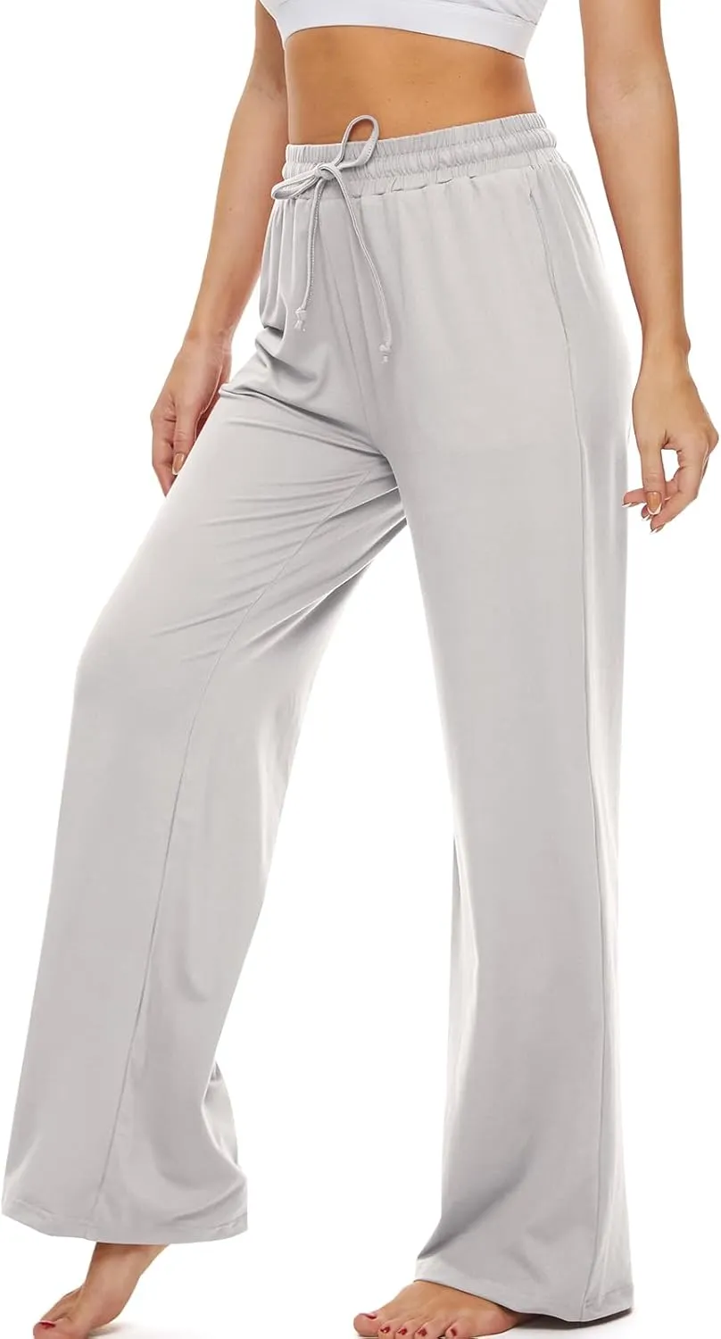 SICVEK Womens Yoga Lounge Sweatpants Wide Leg Pants Elastic Waist Drawstring Causal Athletic Long Pants with 3 Pockets