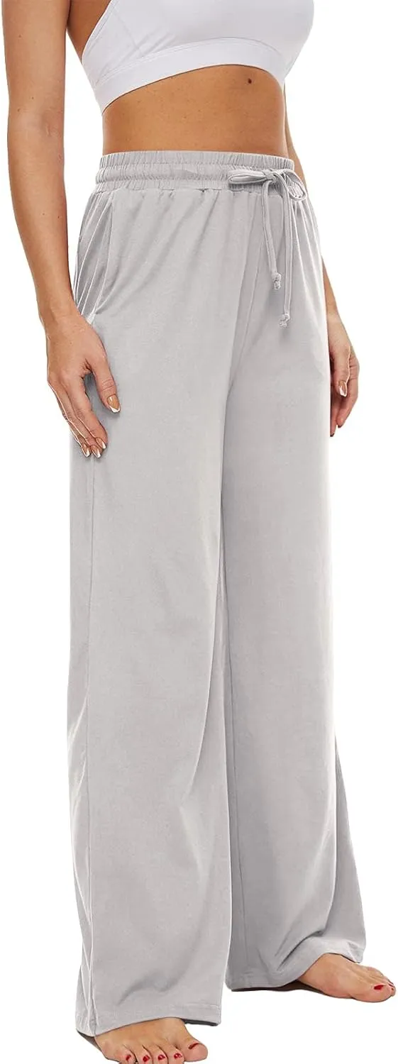 SICVEK Womens Yoga Lounge Sweatpants Wide Leg Pants Elastic Waist Drawstring Causal Athletic Long Pants with 3 Pockets