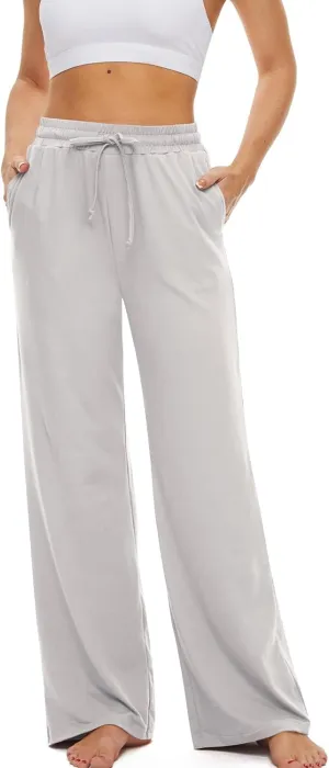 SICVEK Womens Yoga Lounge Sweatpants Wide Leg Pants Elastic Waist Drawstring Causal Athletic Long Pants with 3 Pockets