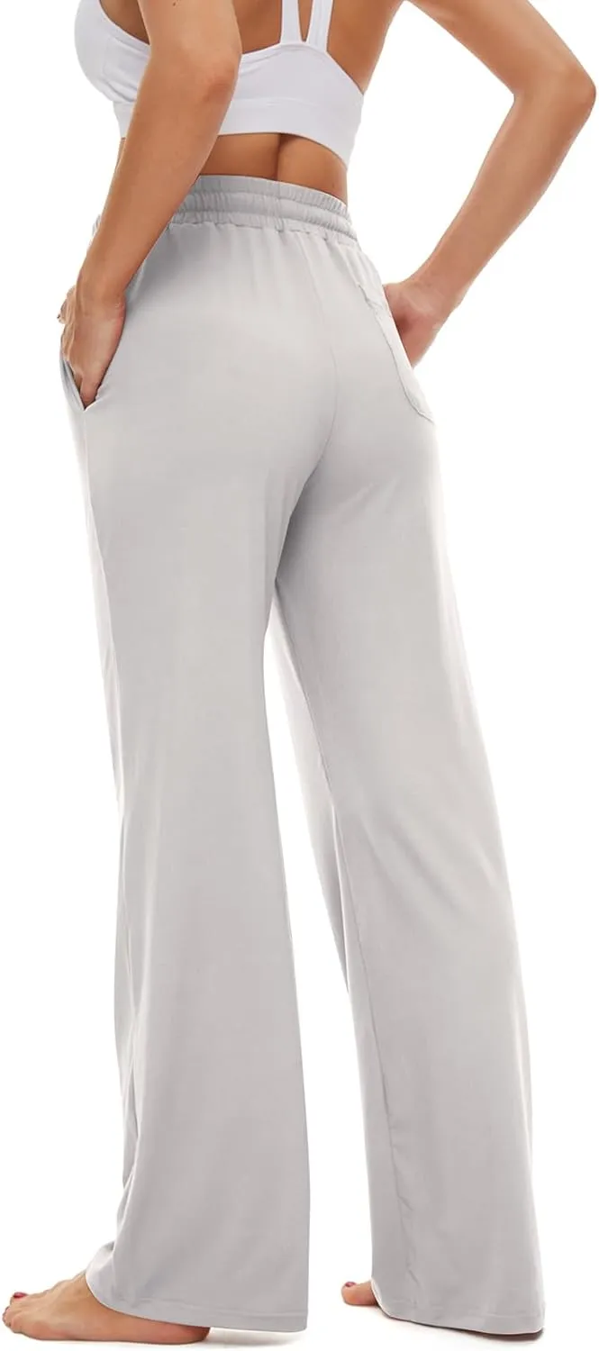 SICVEK Womens Yoga Lounge Sweatpants Wide Leg Pants Elastic Waist Drawstring Causal Athletic Long Pants with 3 Pockets