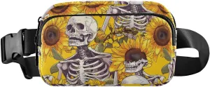 Skulls Flowers Fanny Pack Water Resistant Waist Pack Sling Bag Purse for Women Men Travel Hiking