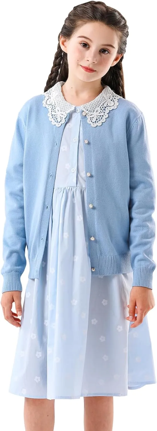 SMILING PINKER Girls Cardigan Sweater School Uniforms Button Long Sleeve Knit Tops