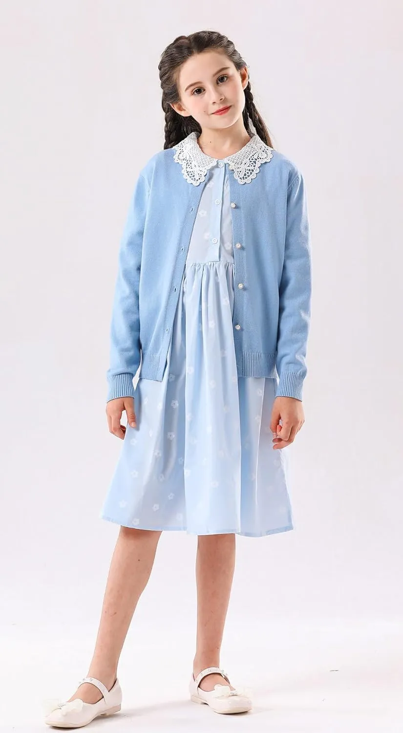 SMILING PINKER Girls Cardigan Sweater School Uniforms Button Long Sleeve Knit Tops