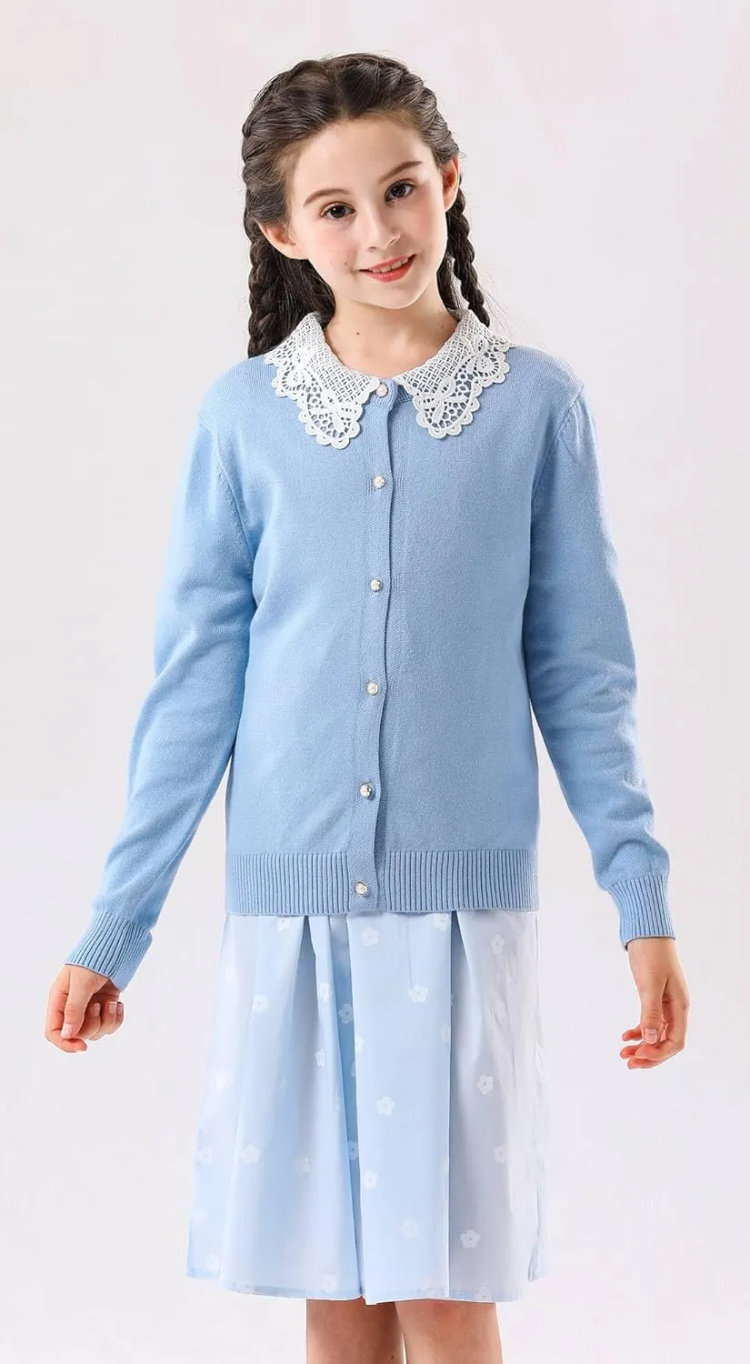 SMILING PINKER Girls Cardigan Sweater School Uniforms Button Long Sleeve Knit Tops