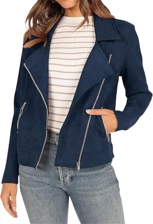 Smoneyful Womens Faux Leather Jacket Long Sleeve Bomber Jacket Lightweight Zipper Motorcycle Jacket Outwear Slim Casual Coat