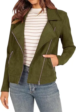 Smoneyful Womens Faux Leather Jacket Long Sleeve Bomber Jacket Lightweight Zipper Motorcycle Jacket Outwear Slim Casual Coat