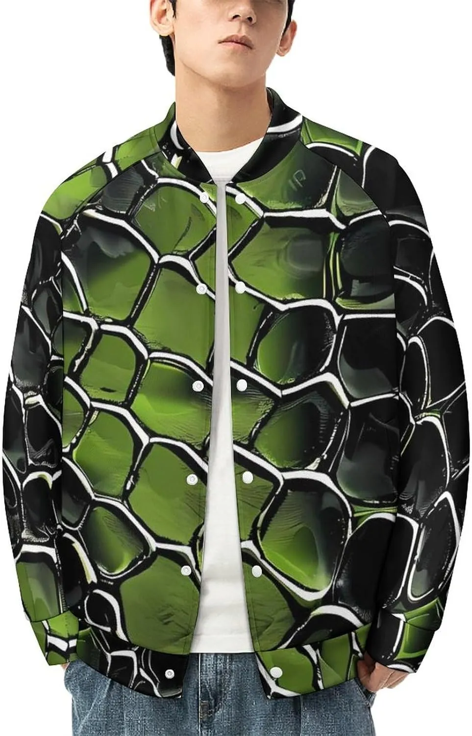 Snake Pattern Lightweight Men's Baseball Jackets Relaxed Fit Varsity Bomber Jacket Windbreaker Coat