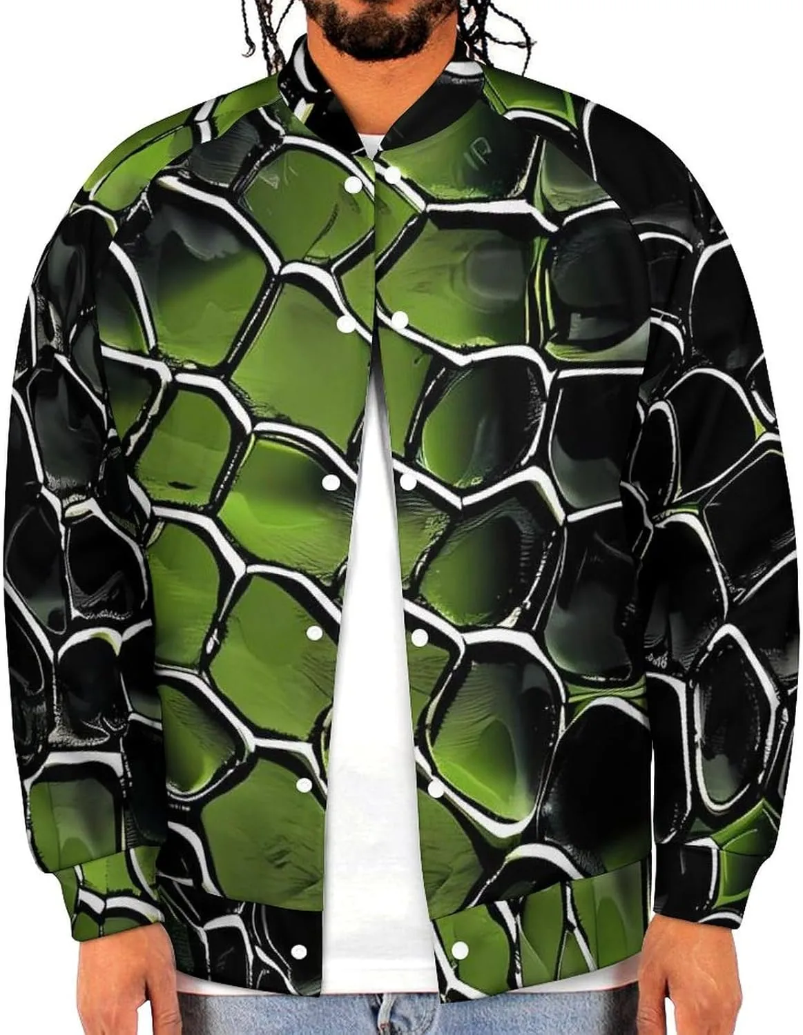 Snake Pattern Lightweight Men's Baseball Jackets Relaxed Fit Varsity Bomber Jacket Windbreaker Coat