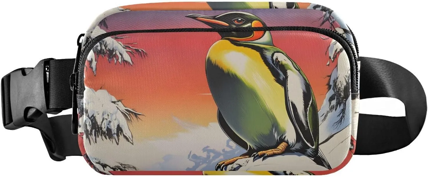 Snow Penguin Fanny Pack Water Resistant, Women Men Waist Pack Sling Bag Purse for Travel Hiking