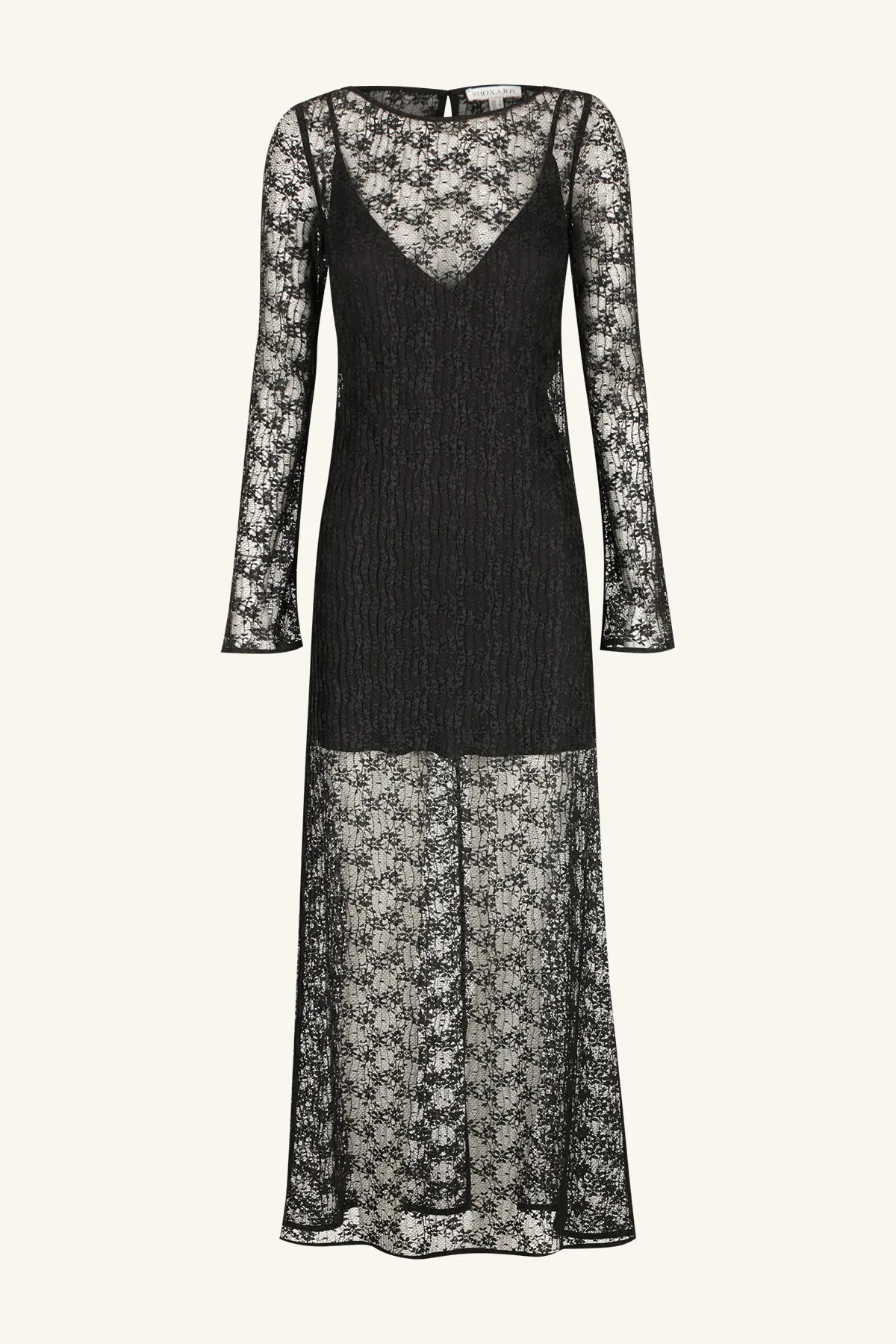 SOL LACE LONG SLEEVE MIDI DRESS - BLACK