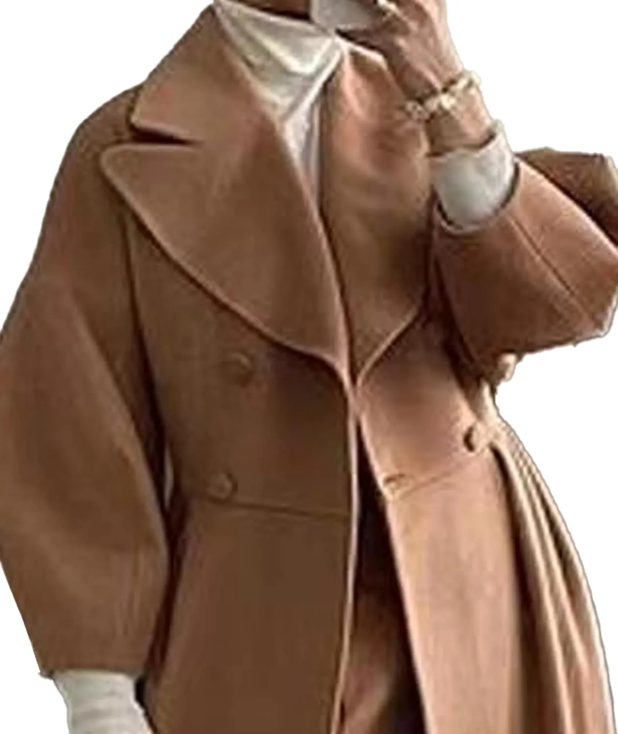 SOMTHRON Women's Casual Trench Coat Double Breasted Notched Lapel Long Lantern Sleeve Jacket Overcoat Pea Coat