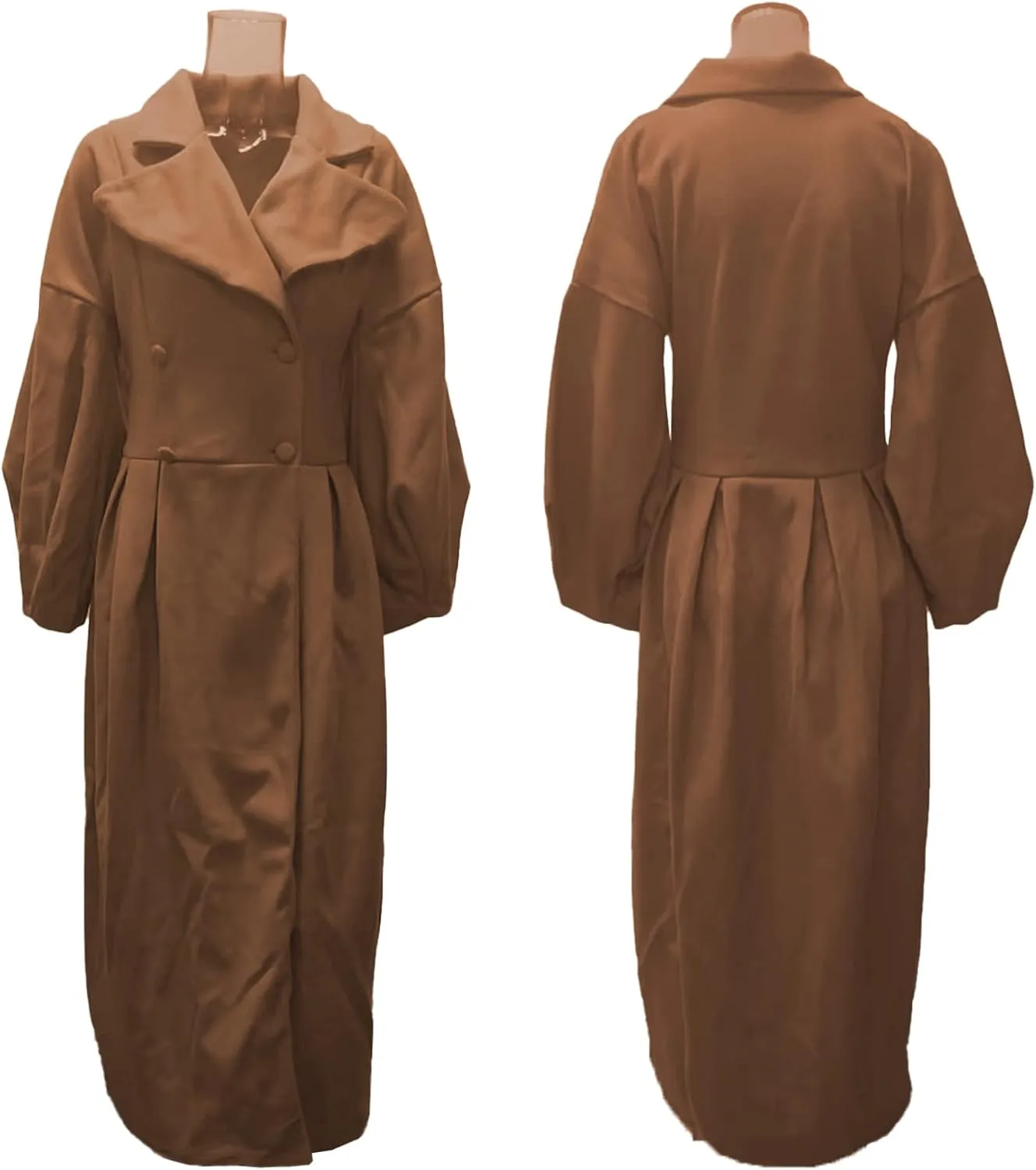 SOMTHRON Women's Casual Trench Coat Double Breasted Notched Lapel Long Lantern Sleeve Jacket Overcoat Pea Coat
