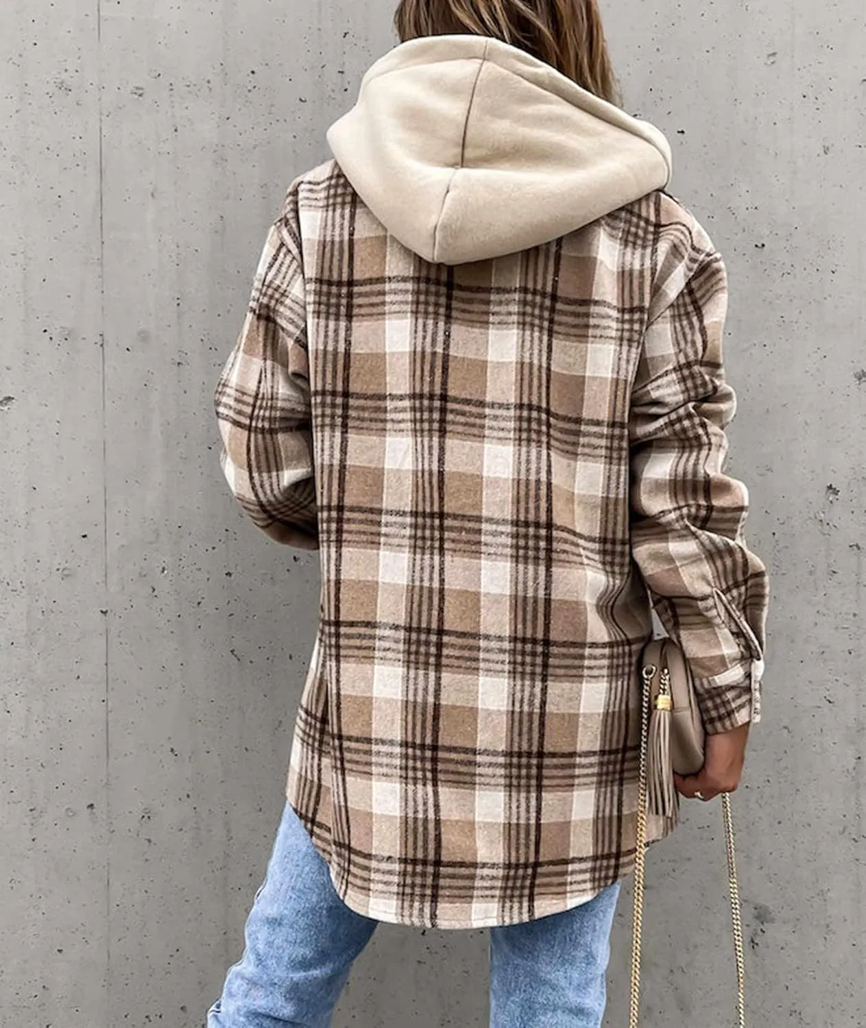 SOMTHRON Women's Oversized Hoodie Plaid Flannel Shirt Jacket Long Sleeve Button Down Boyfriend Fall Shacket Coats