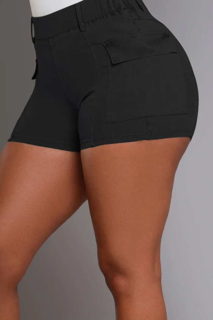 Sound Up Pull On Cargo Shorts - Black