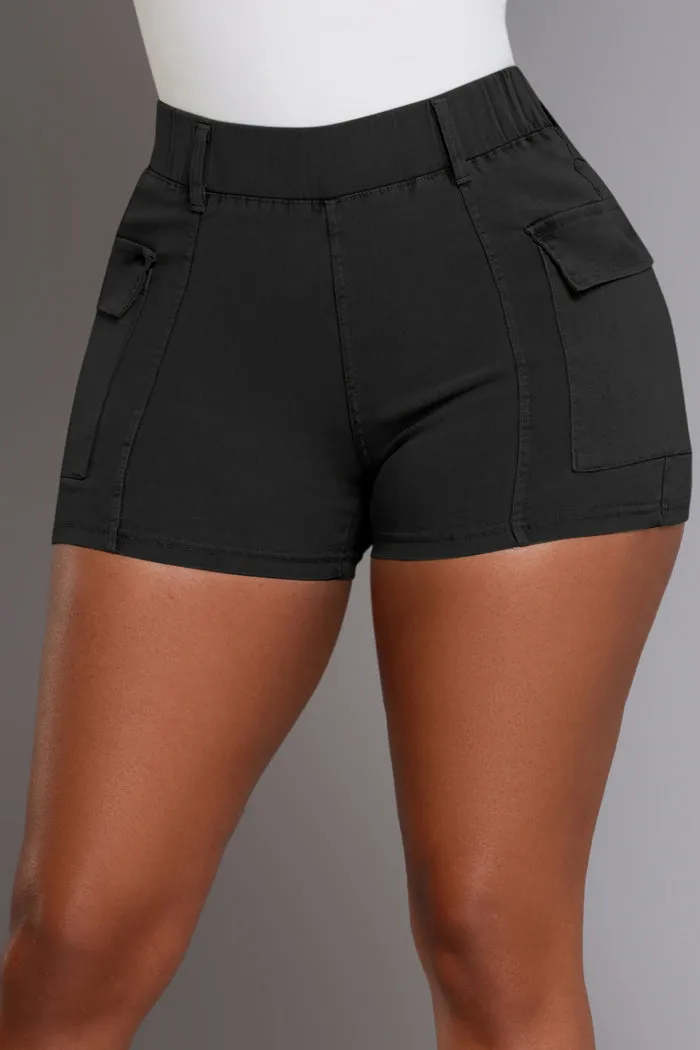 Sound Up Pull On Cargo Shorts - Black
