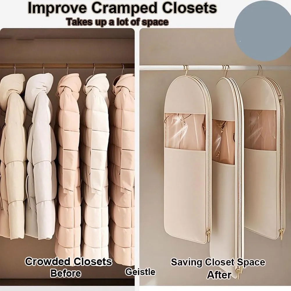 Space Saving Hanging Garment Bag with Self Compression Zipper,2025 Space Saver Closet Organizers,Dust Cover Clothes Bags for Down (Pink A)