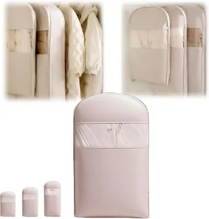 Space Saving Hanging Garment Bag with Self Compression Zipper,2025 Space Saver Closet Organizers,Dust Cover Clothes Bags for Down (Pink A)