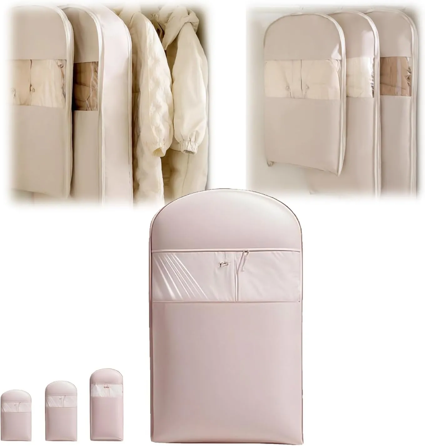 Space Saving Hanging Garment Bag with Self Compression Zipper,2025 Space Saver Closet Organizers,Dust Cover Clothes Bags for Down (Pink A)