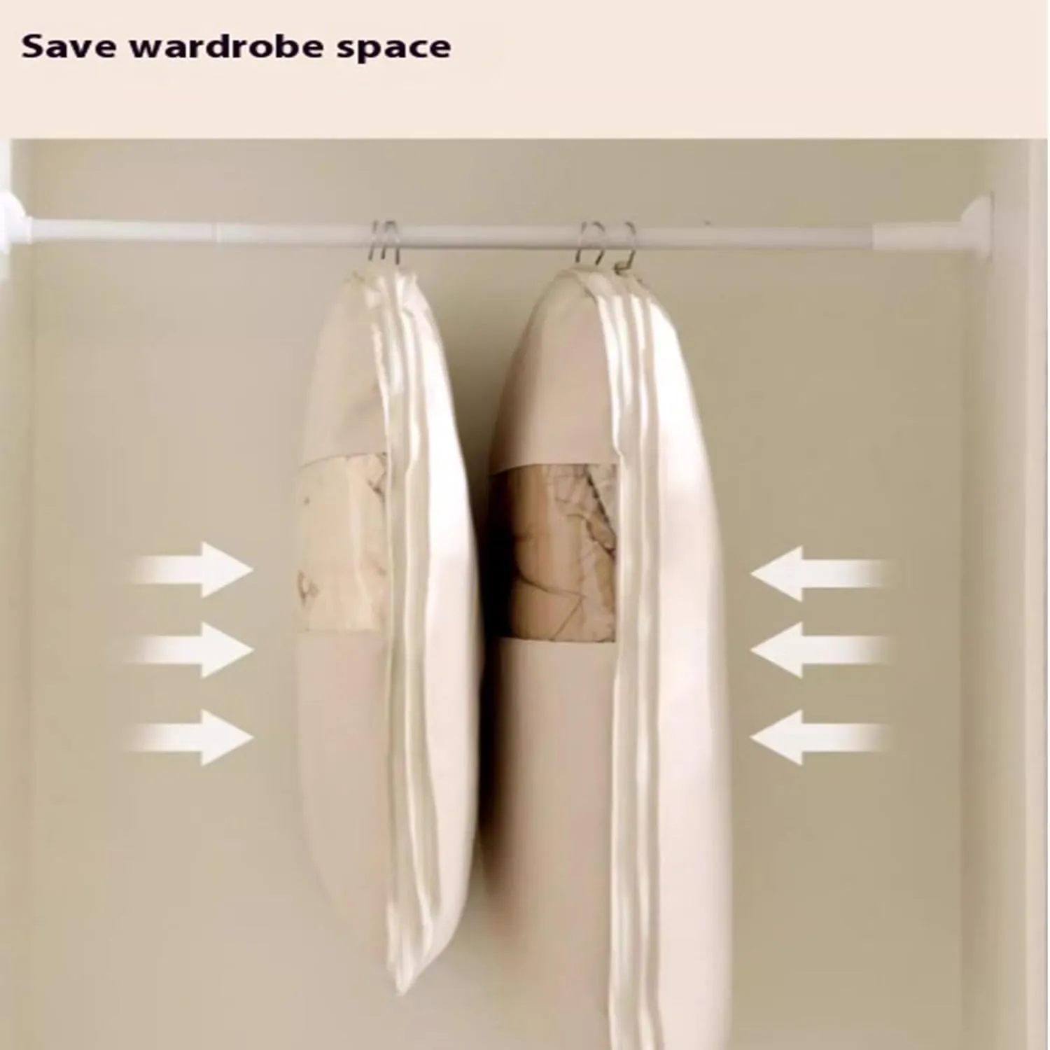Space Saving Hanging Garment Bag with Self Compression Zipper,Space Saver Closet Organizers,Compression Hanging Garment Bag,Dust Cover Clothes Bags for Down Coat,For Closet Storage (beige, M)