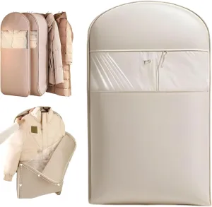 Space Saving Hanging Garment Bag with Self Compression Zipper,Space Saver Closet Organizers,Compression Hanging Garment Bag,Dust Cover Clothes Bags for Down Coat,For Closet Storage (beige, M)