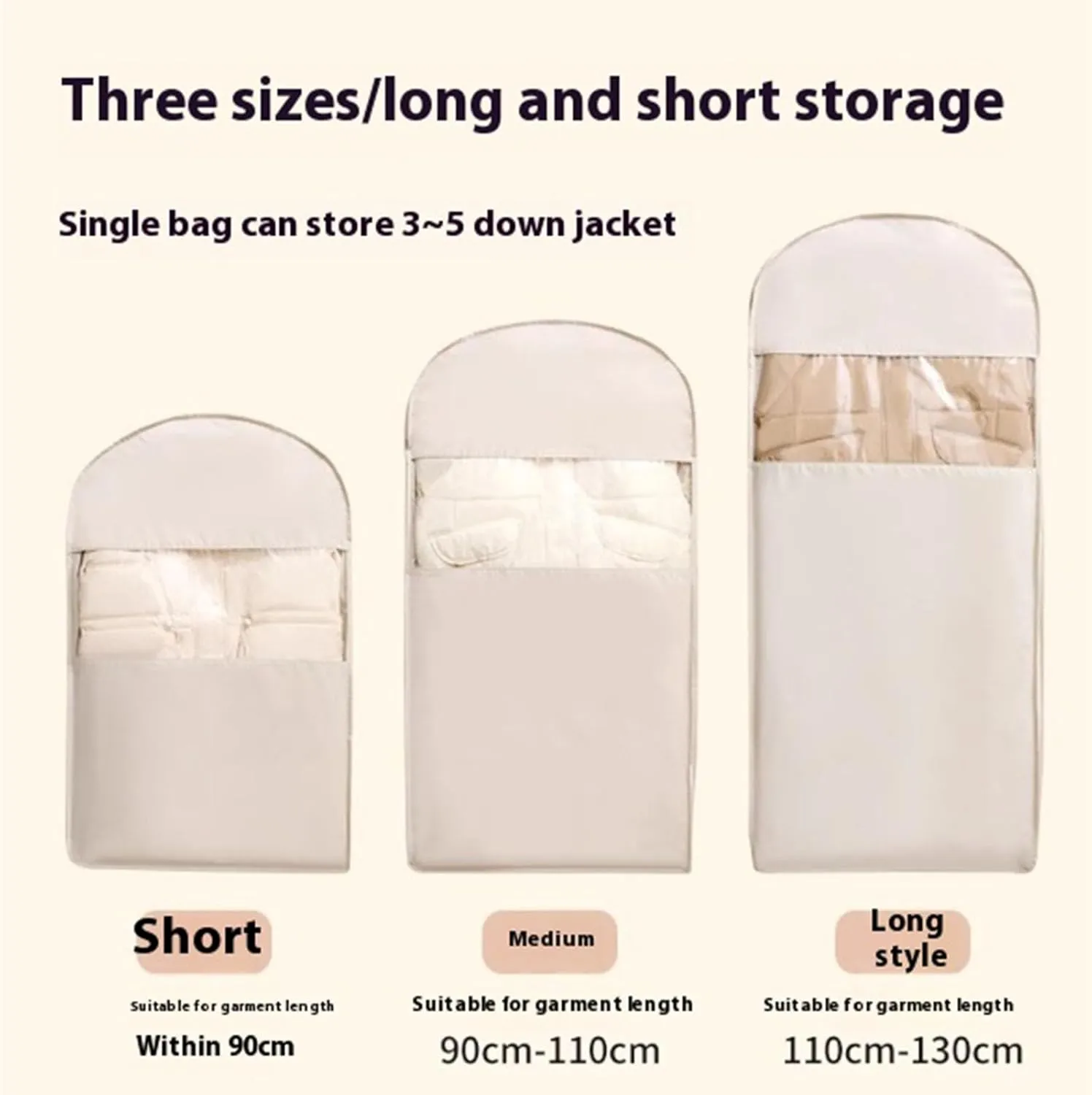 Space Saving Hanging Garment Bag with Self Compression Zipper,Space Saver Closet Organizers,Compression Hanging Garment Bag,Dust Cover Clothes Bags for Down Coat,For Closet Storage (beige, M)