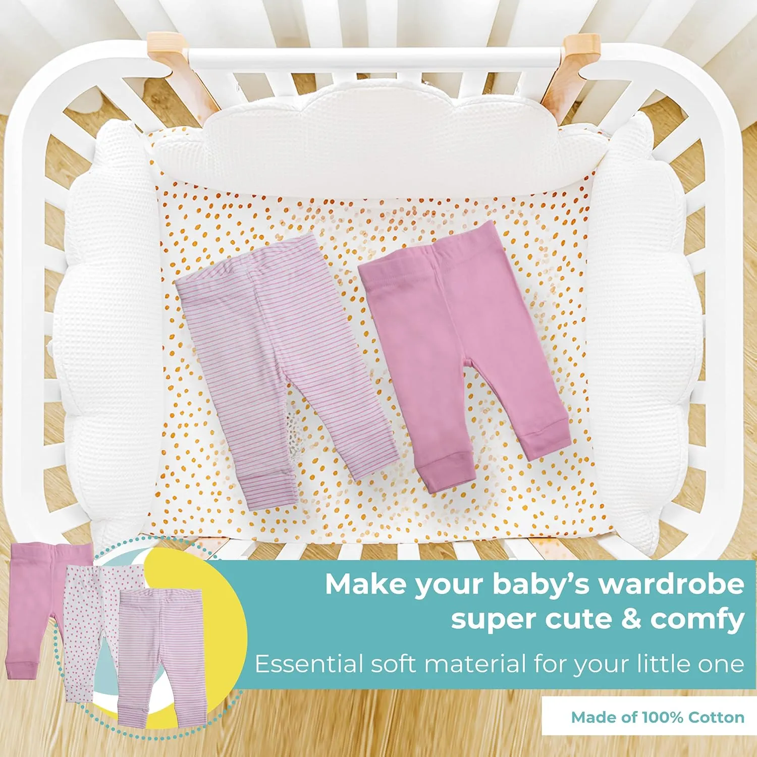 Spasilk Baby Cotton Pants for Newborns and Infants, Tapered, 3 Pack