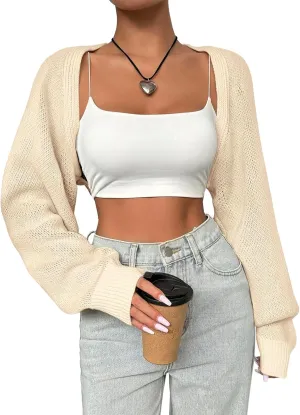 SPR&JOY Womens Bolero Shrug Sweaters, Knitted Open Front Long Sleeve Cropped Tops, Solid Cute Sexy Casual Fashion Cardigans