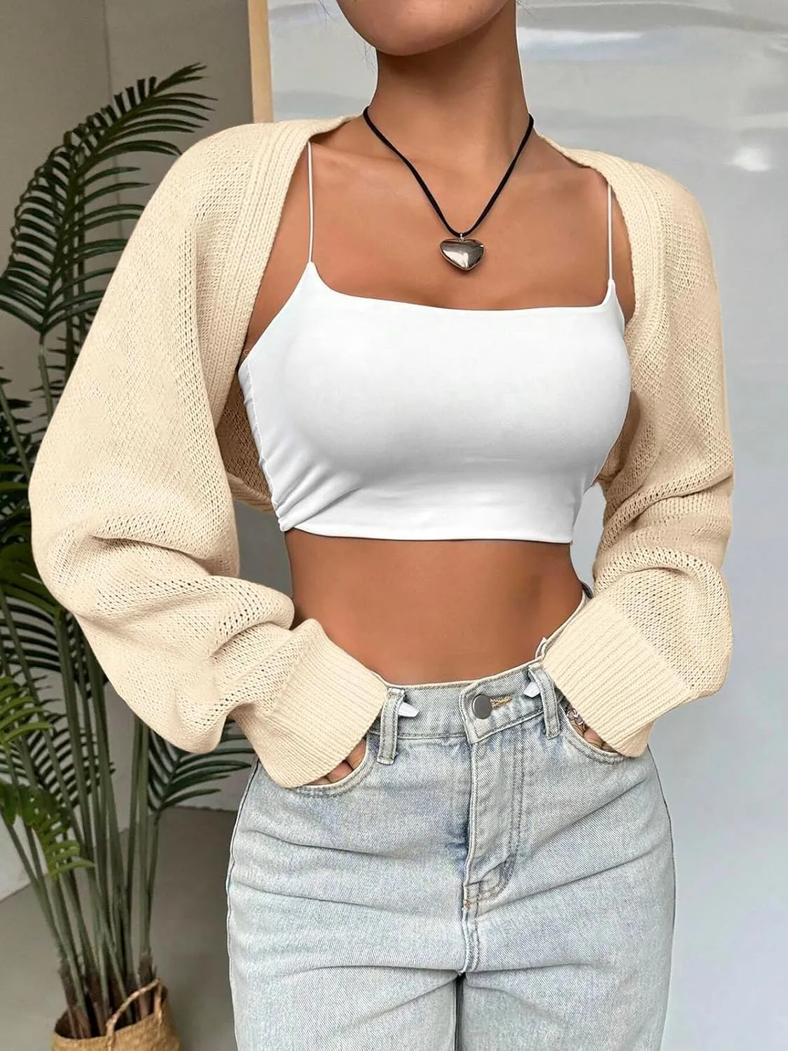 SPR&JOY Womens Bolero Shrug Sweaters, Knitted Open Front Long Sleeve Cropped Tops, Solid Cute Sexy Casual Fashion Cardigans