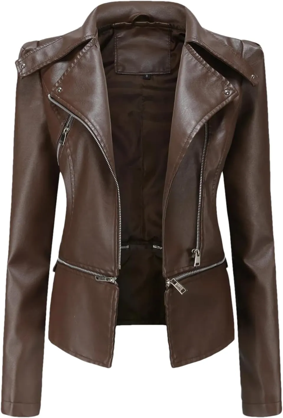 Spring Autumn Motorcycle Faux Leather Jacket Women Casual Leather Coat Female Turn-Down Collar Solid Outwear