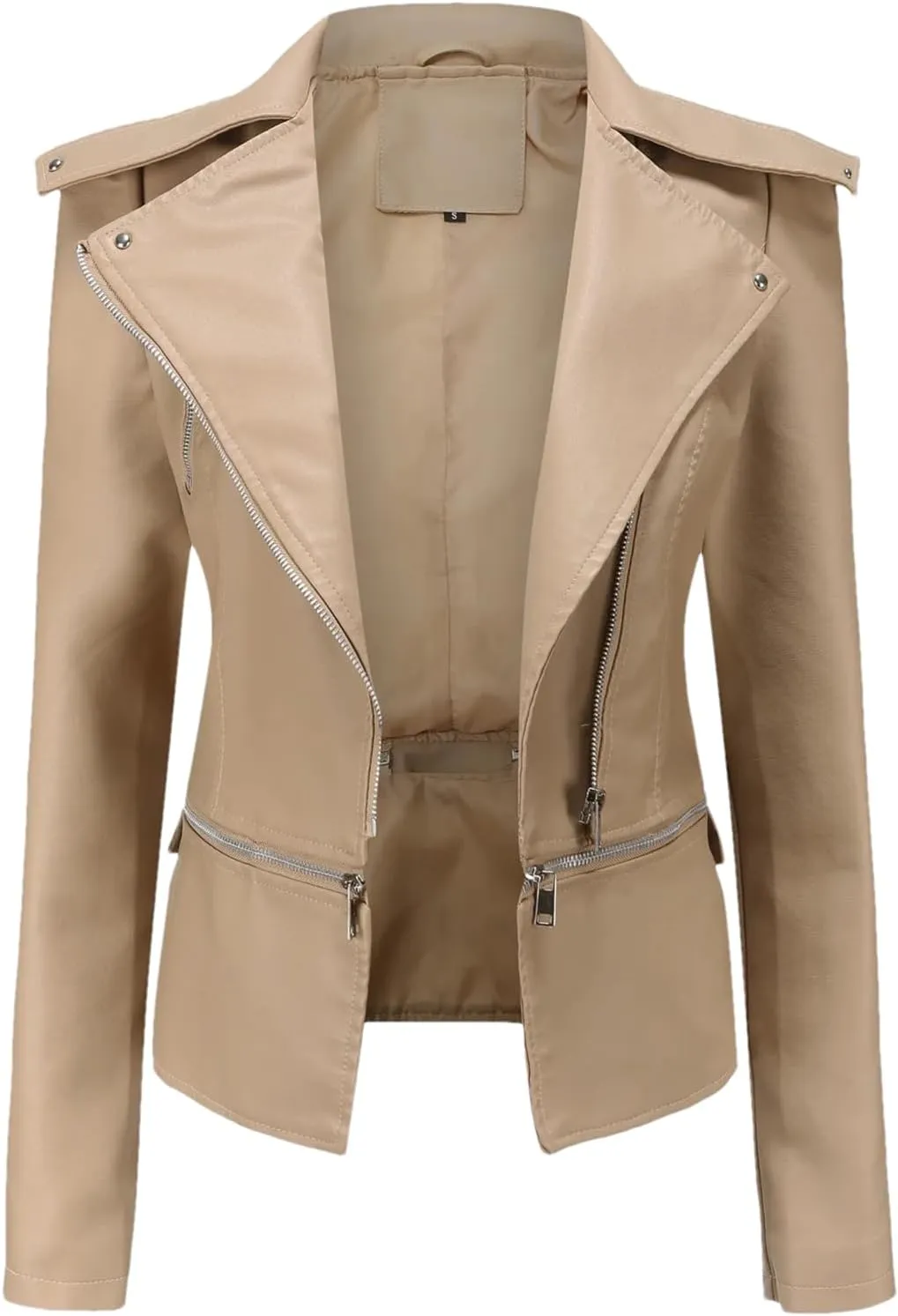 Spring Autumn Motorcycle Faux Leather Jacket Women Casual Leather Coat Female Turn-Down Collar Solid Outwear
