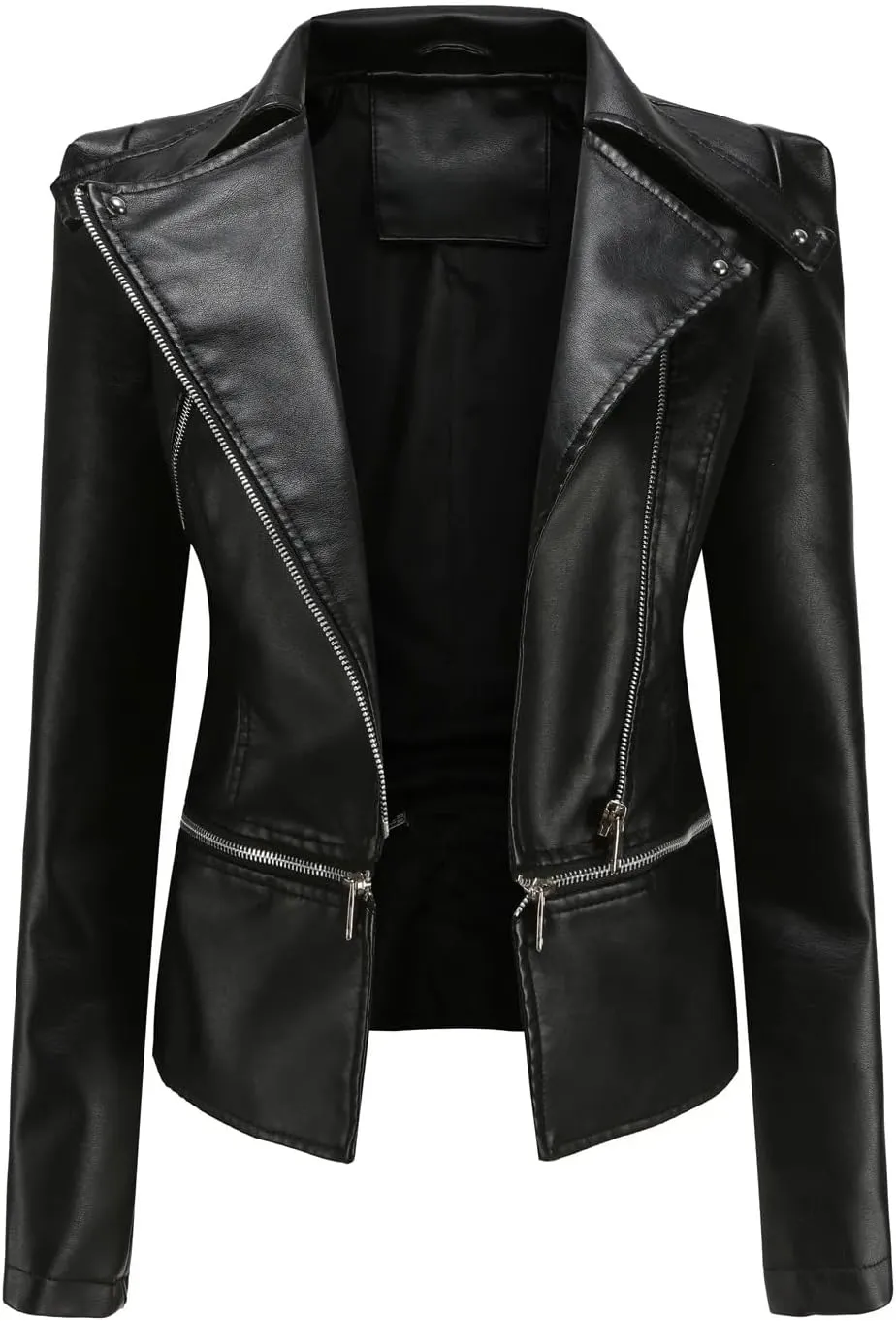 Spring Autumn Motorcycle Faux Leather Jacket Women Casual Leather Coat Female Turn-Down Collar Solid Outwear