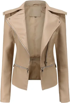 Spring Autumn Motorcycle Faux Leather Jacket Women Casual Leather Coat Female Turn-Down Collar Solid Outwear