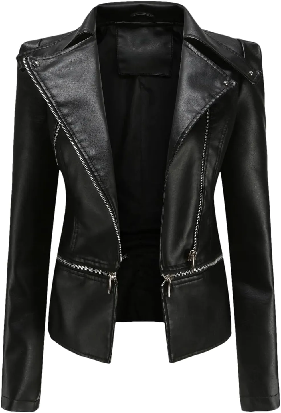 Spring Autumn Motorcycle Faux Leather Jacket Women Casual Leather Coat Female Turn-Down Collar Solid Outwear