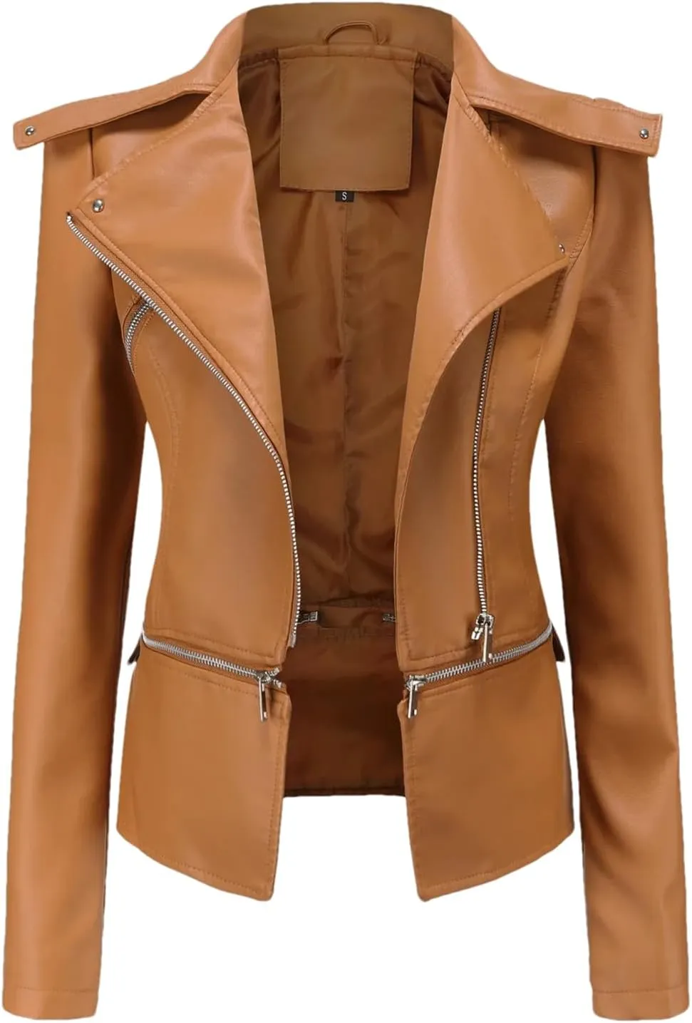 Spring Autumn Motorcycle Faux Leather Jacket Women Casual Leather Coat Female Turn-Down Collar Solid Outwear