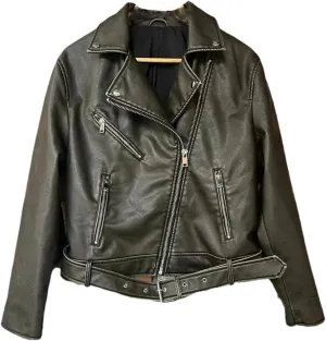 Spring Woman Faux Leather Jacket Chic Vintage Short Lapel Zipper Belt Biker Coats Streetwear Mujer Tops