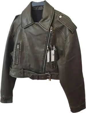 Spring Woman Faux Leather Jacket Chic Vintage Short Lapel Zipper Belt Biker Coats Streetwear Mujer Tops