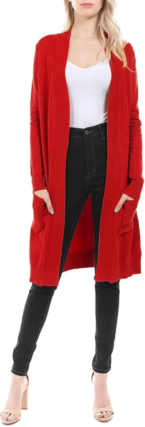 STARJJ Womens Soft Stetchy Knit Longline Open Front Sweater Cardigan with Pockets (S-3X)