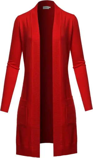 STARJJ Womens Soft Stetchy Knit Longline Open Front Sweater Cardigan with Pockets (S-3X)