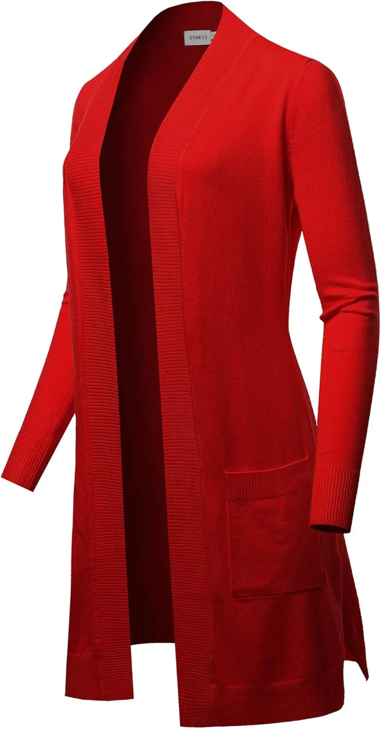 STARJJ Womens Soft Stetchy Knit Longline Open Front Sweater Cardigan with Pockets (S-3X)
